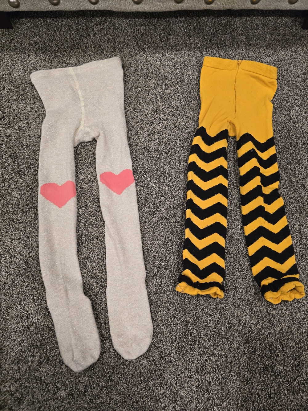 Kids Tights Set — Gray Heart Tights & Black/Gold Chevron Footless Tights